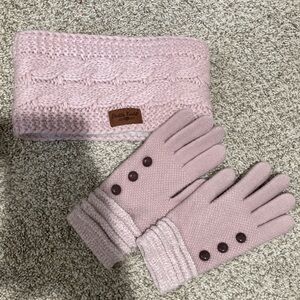 Britt’s Knits Pink Cable Knit Head Wrap & Glove Set